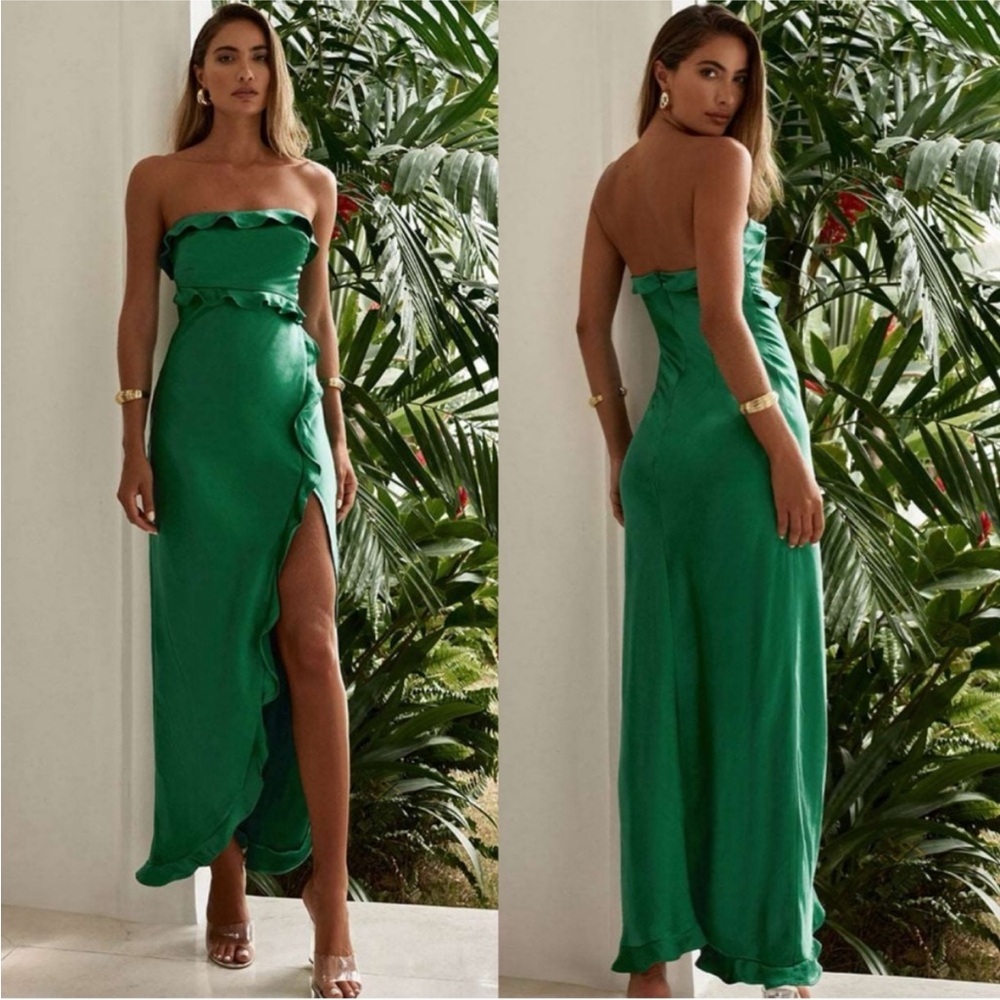 Runaway The Label Revolve Lorena Strapless Maxi Dress Emerald Green Size L